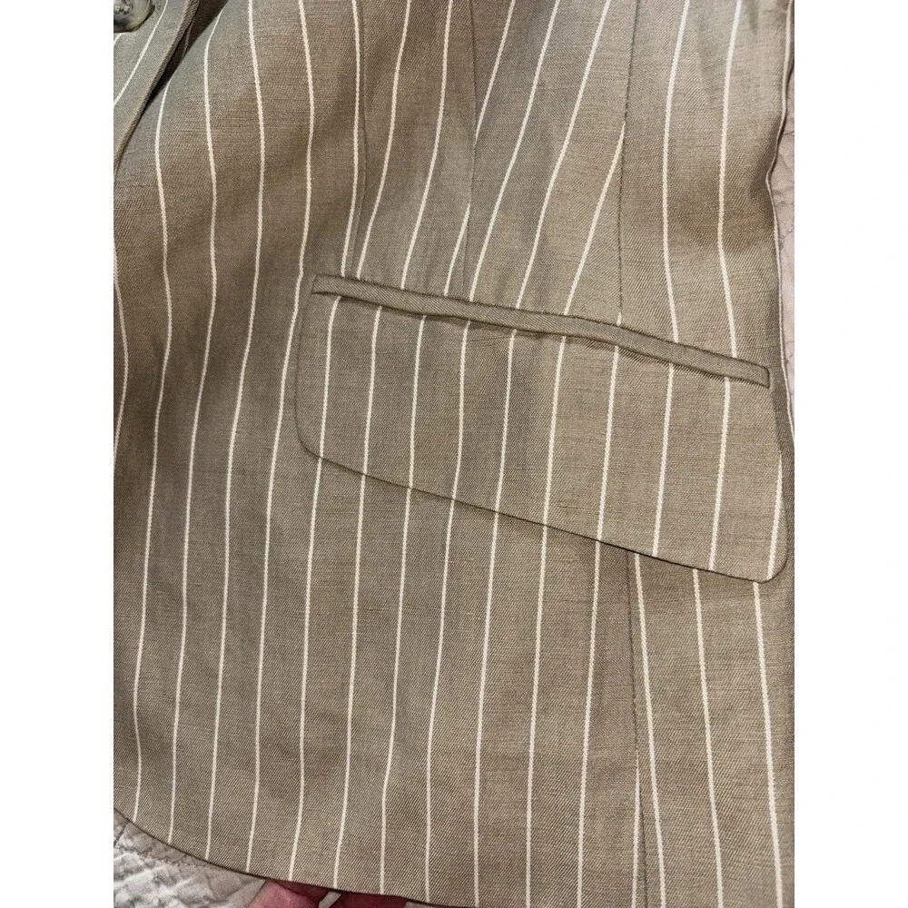 Talbots Petites 12P Beige Pinstripe Rayon Linen Lined Notch Lapel Blazer